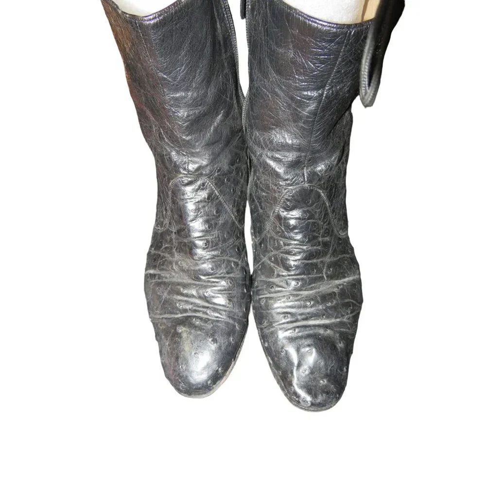 BALLY ITALY Genuine Ostrich Skin Boots in Black size 8 Vintage full zip